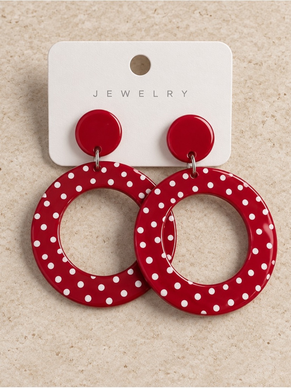 Red Polka Dot Hoop Drop Earrings - Jewelry